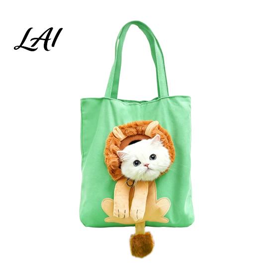 Lion Design with Head Pet Carrying Cat Bag Hole, Plush Rabbit Pig Breathable Canvas