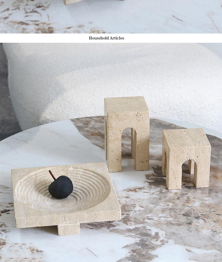 Wabi-Sabi Faux Stone Square Tray: Creative Carved Pattern for Incense, Coffee Table, or Fruit Bowl.