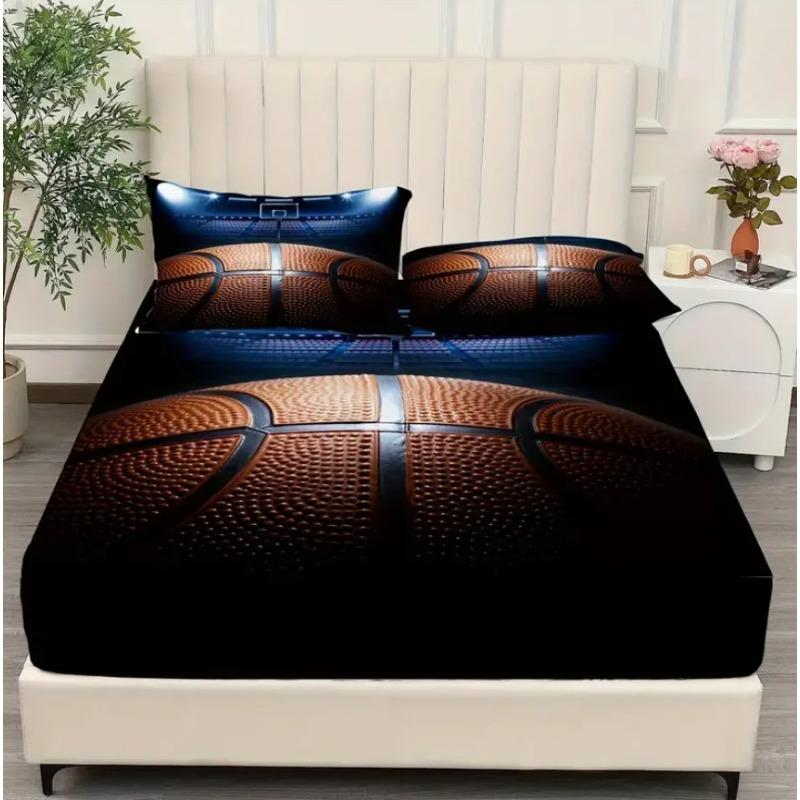 2/3pcs Gymnasium Basketball Spotlight Sports Competitive Sports Print Fitted Sheet Set (1* Fitted Sheet + 1/2*Pillowcases