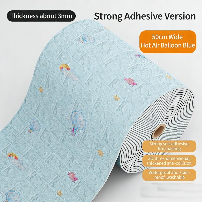 3D Self Adhesive Cartoon Foam Wall Panels Wallpaper for Kids Room Soft DIY Brick Wall Sticker Waterproof & Moisture Proof Home Decor