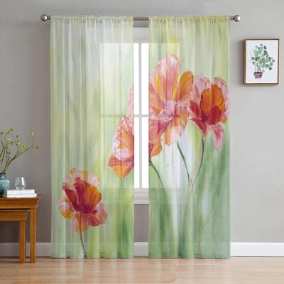 Farbige Blumen Ölgemälde Kunst Tüllvorhänge für Wohnzimmer Schlafzimmer Moderne Chiffon durchsichtige Küchenvorhänge