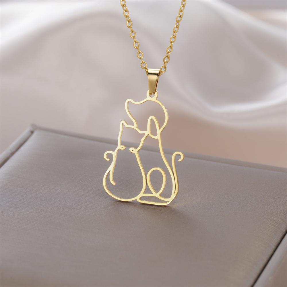 My Shape Hugging Puppy Kitten Necklace for Women Girls Stainless Steel Pendant Chain Animal Cat Dog Zircon Pets Lovers Gifts