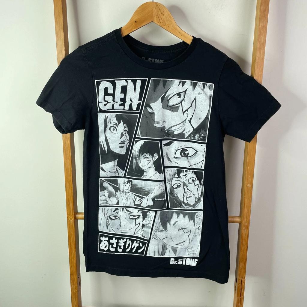 Dr. Stone Gen Shirt Mens Extra Small Black White Anime Short Sleeve Crew Neck
