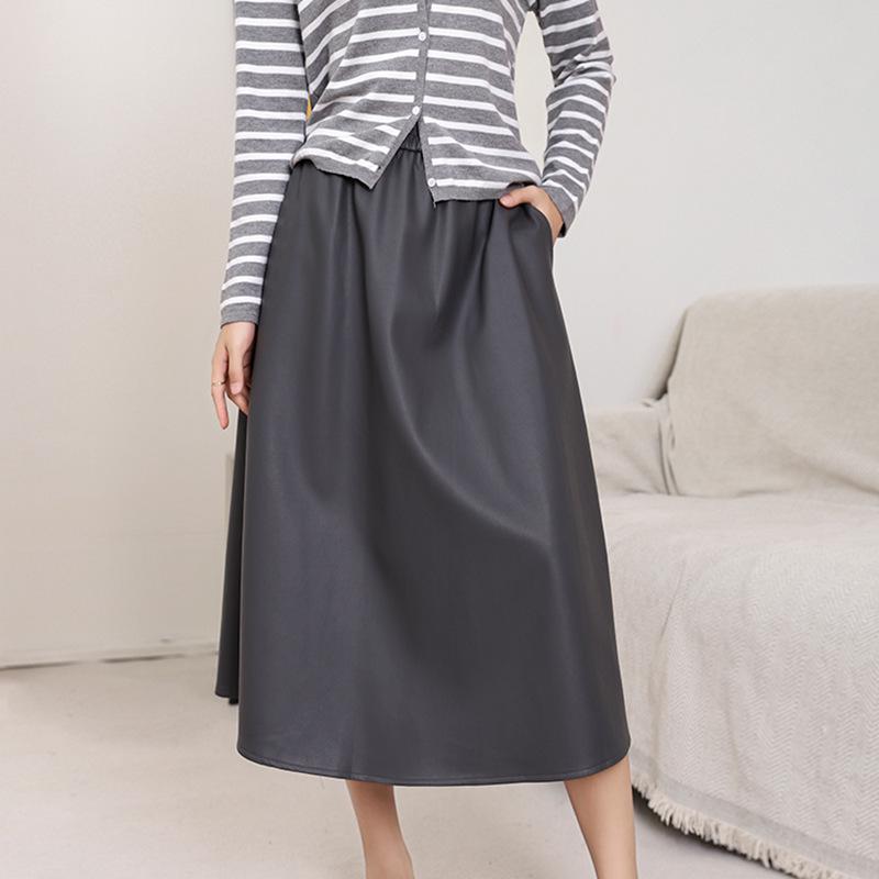 Damen Midirock in A-Linie mit hoher Taille aus PU-Leder – Schlankmachend, vielseitig, perfekt für Herbst und Winter