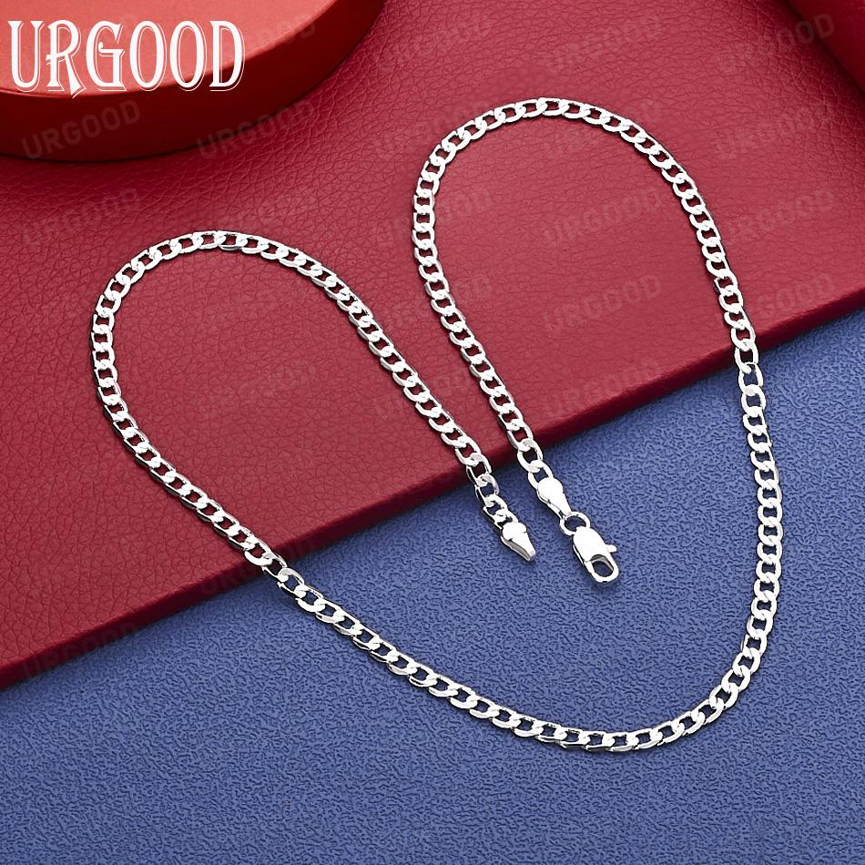 925 Sterling Silver 4mm Simple Side Chain Necklace - Banquet Gift Jewelry