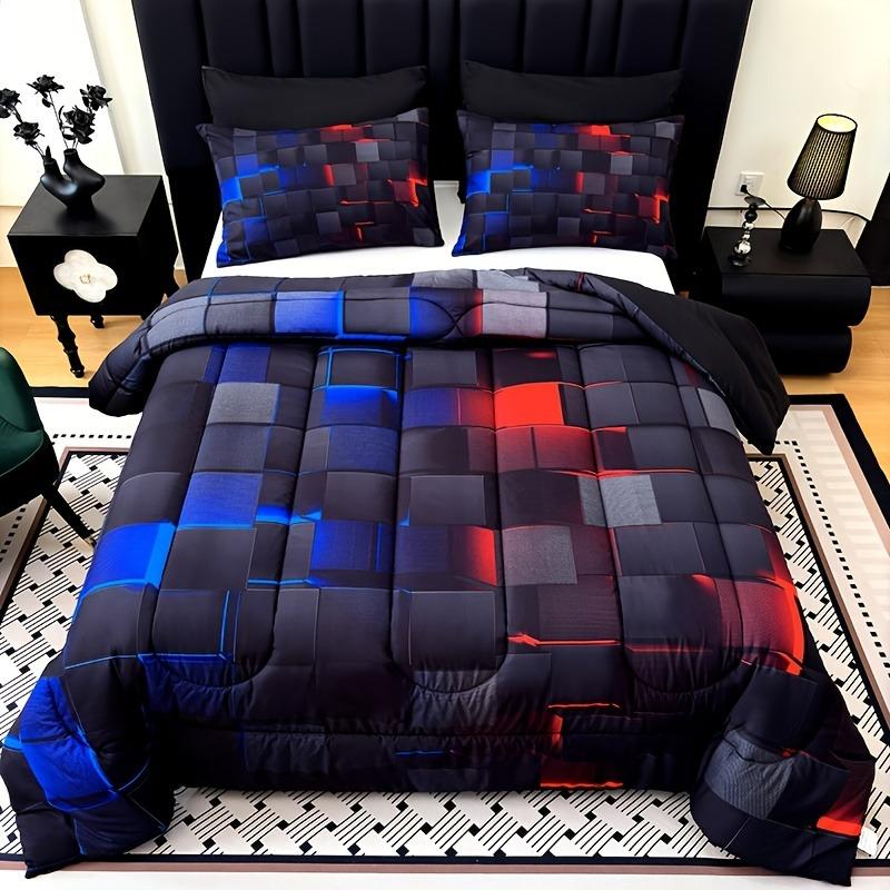 chadly 3pcs Super Soft Fashion Sense Of Technology Grid Thickening Quilt Set (1 Comforter +2 Pillowcases Without Core)