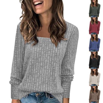 Women's Long Sleeve Square Neck Knit Top for Casual Wear