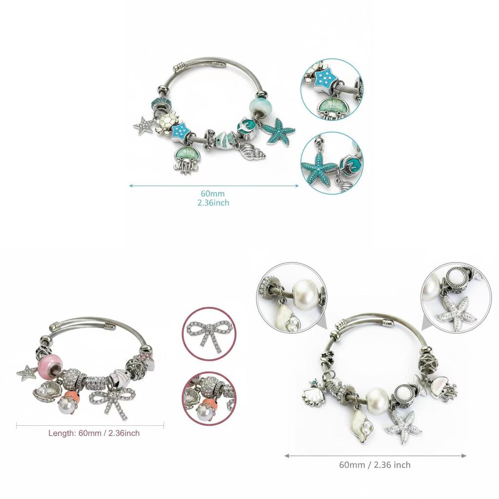 Ocean Theme Stainless Steel Beaded Bracelet With Starfish Sea Creatures For Women Summer Jewelry