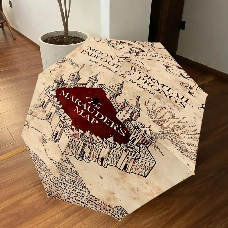 1PC MARAUDER'S MAP Umbrella-8-Rib Reinforced, Automatic Open, Lightweight & Durable, Cute Fashion Accessory for Outdoor, D2615