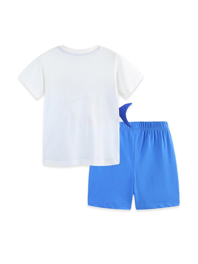 European and American Style Shark Embroidery Boys' Cotton T-Shirt and Shorts Set