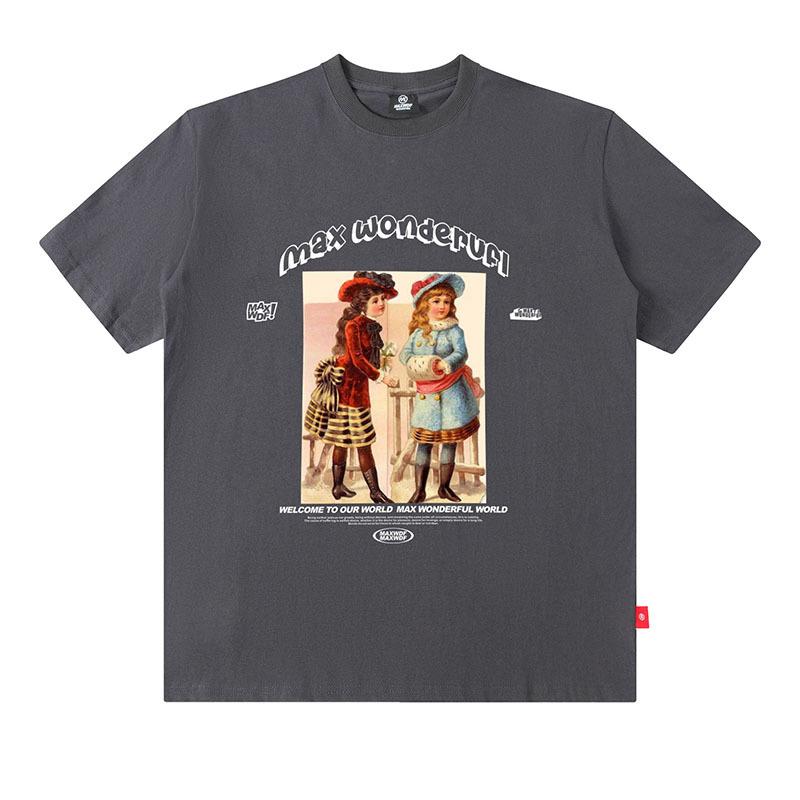 American Trendy Brand Youth Print Ins Men'S Loose Casual Pure Cotton Couple Short-Sleeved T-Shirt Half-Sleeved