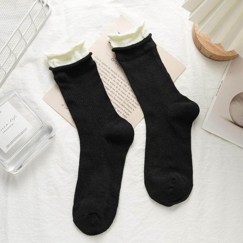 1/5 Pairs Mid-tube Socks for Girls Double Cuffs Pile Socks Women's Comfortable Socks