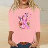 Women's Casual Round Neck Three-Quarter Sleeve Print Blouse with Ribbon and Butterfly Heart Pattern