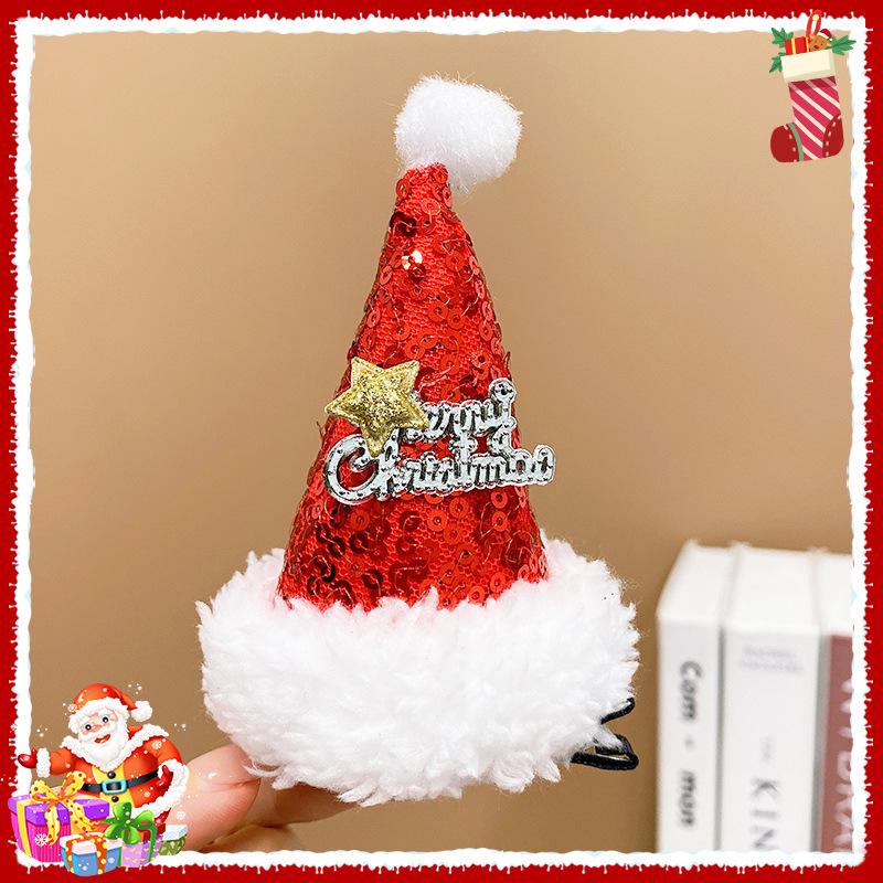 Cartoon Cute Red Christmas Hat Hair Clip Santa Claus Cosplay Hairpin Festival Photograph Props Hair Accessories Headwear Gift