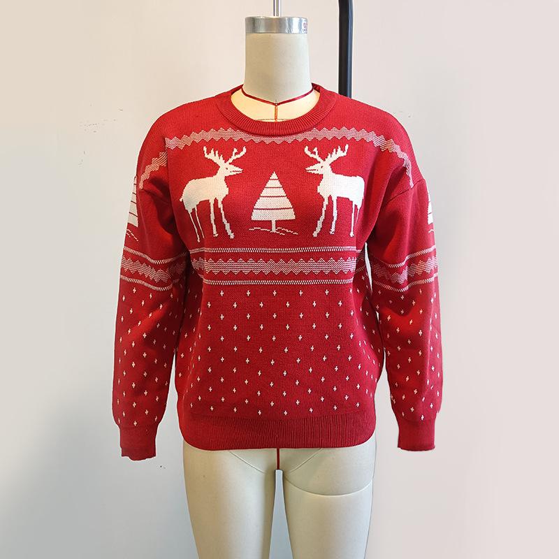 Autumn and Winter Women's Red Christmas Sweater Slouchy Wind Loose Outer Fashion Temperament Top