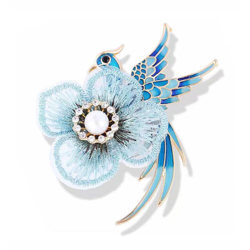 Retro Handmade Embroidery Hundred Birds Chaofeng Brooch Ancient Hanfu Accessories Temperament Pearl Flowers
