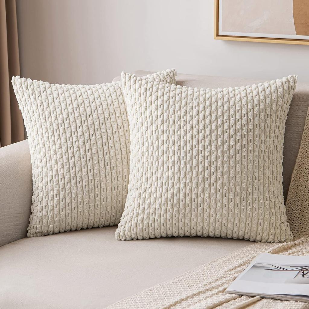 Sage Green Corduroy Striped Throw Pillow Covers 18x18 Soft Square Cushion Cases for Couch Living Room Bed Sofa Decor