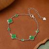 Pulsera de plata de ley S925 con un jadeíta, trébol de cuatro hojas de la suerte retro de lujo ligero, joyería de plata con temperamento moderno