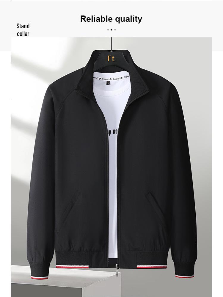 Men's Plus Size Raglan Sleeve Baseball Jacket - Stand Collar, Velvet Lined for Spring, Autumn, and Winter. Casual Business Style Outerwear.