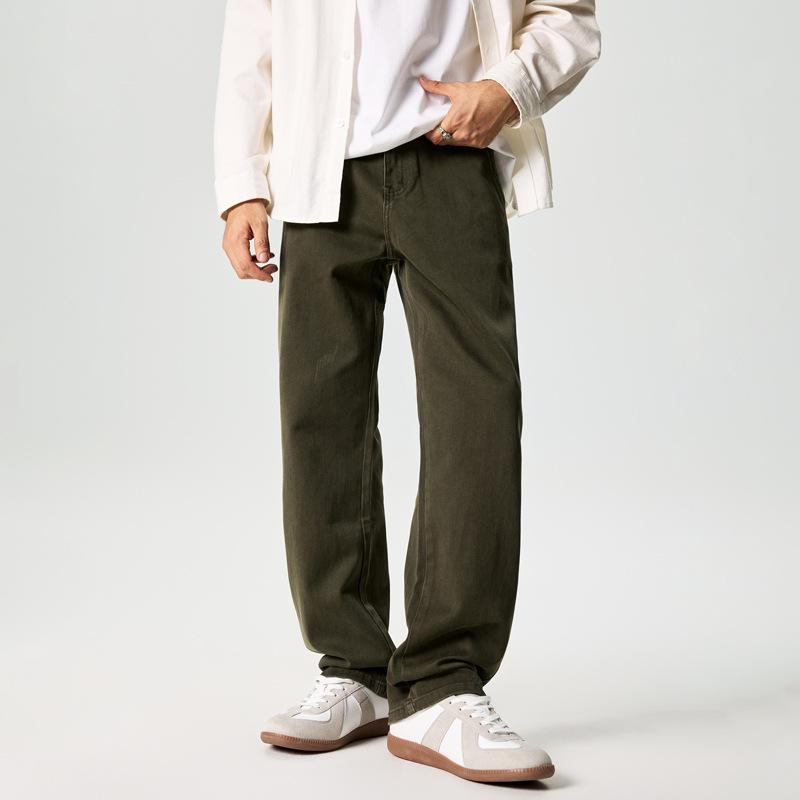 Oblique pocket casual pants men's trend retro solid color loose straight trousers trendy brand overalls men's commuter pants