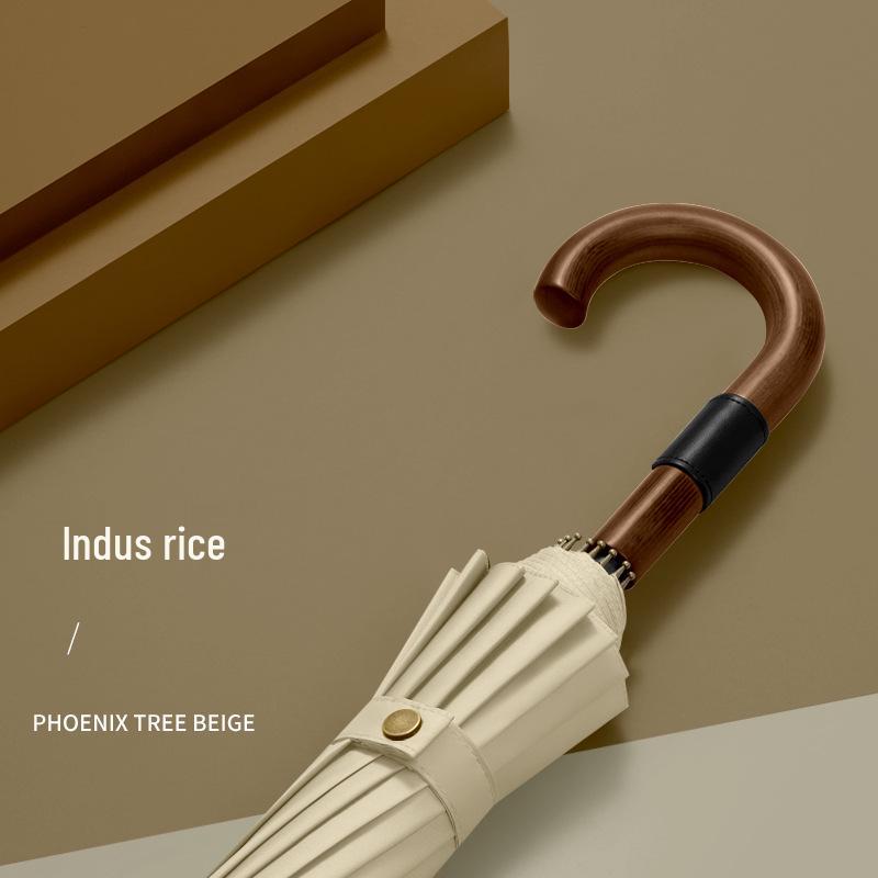 Dubo Extra-Großer 16-Speichen-Holzschirm mit gebogenem Griff - Verstärkt, Verdickt, Business-Sturmsicher für Herren