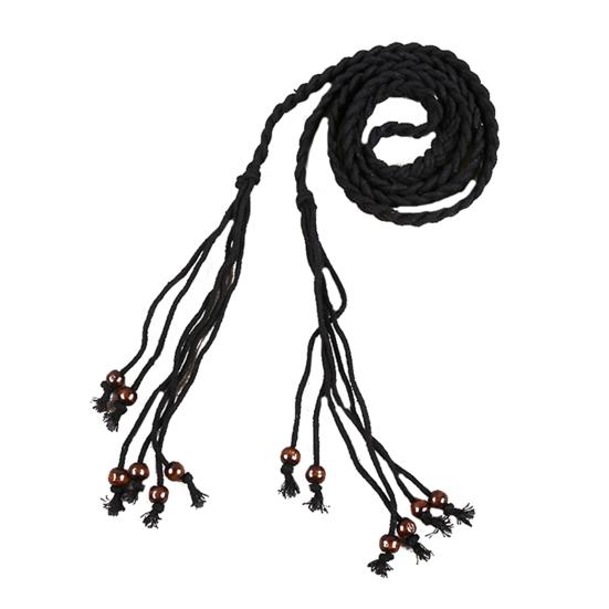 

Винтажный самодельный галстук ручной работы плетеный деревянный бисер женский пояс поясной ремень чёрный