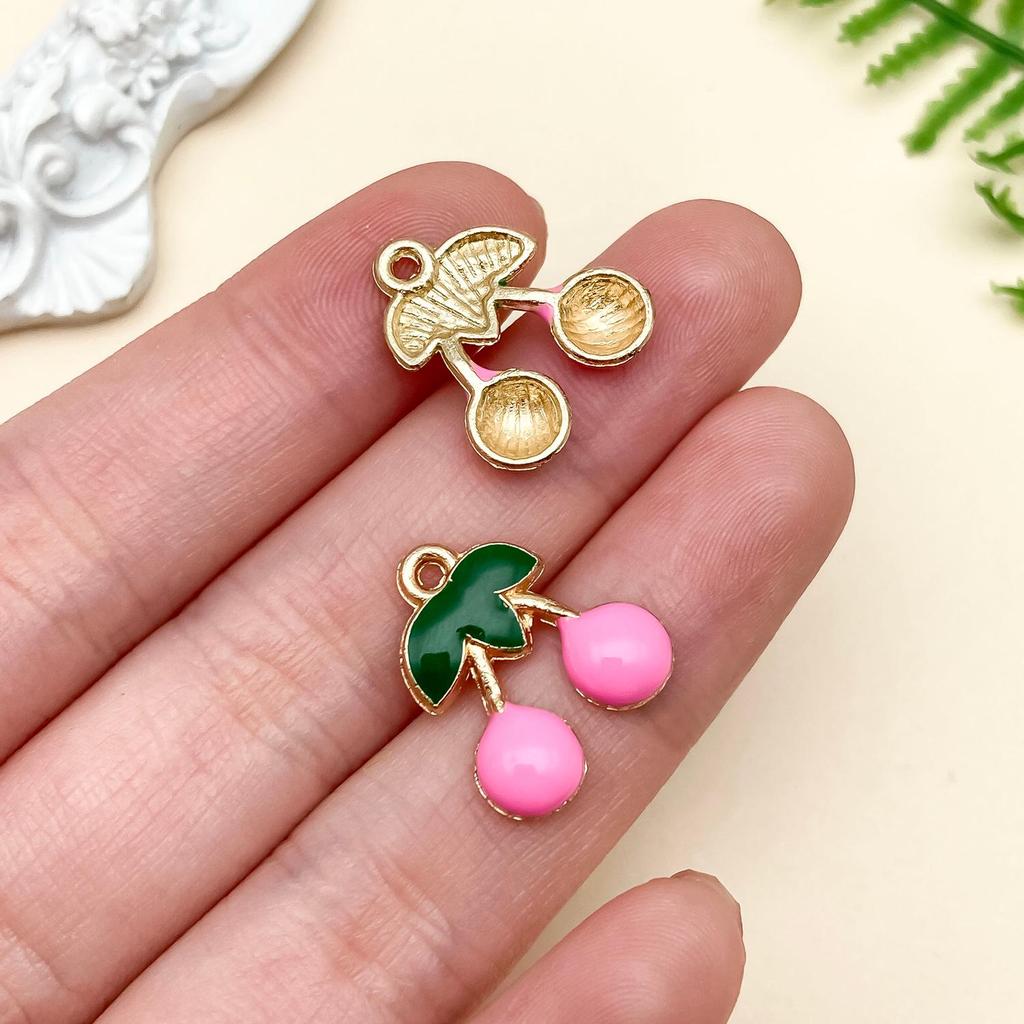 Rose Red Cherry Strawberry Drip Oil Alloy Accessories: Sweet Girlish Heart Earrings and Necklace Pendants.