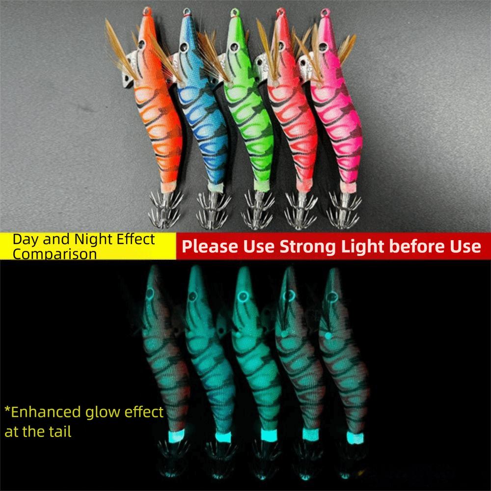 5Pcs Durable Luminous Squid Fishing Lure 3D Eyes Artificial Squid Jig Hook  Sea Fishing