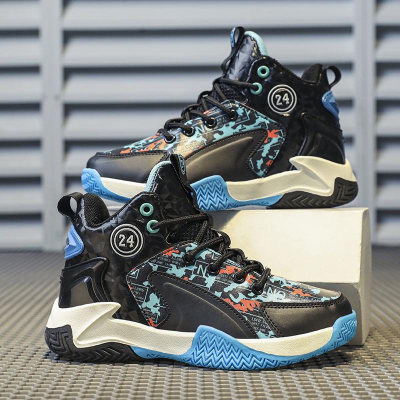 Trendy Boys Sports Shoes Children's Shoes Leather Fashion Basketball Shoes Middle and Older Children's New Popular Children's Basketball Shoes