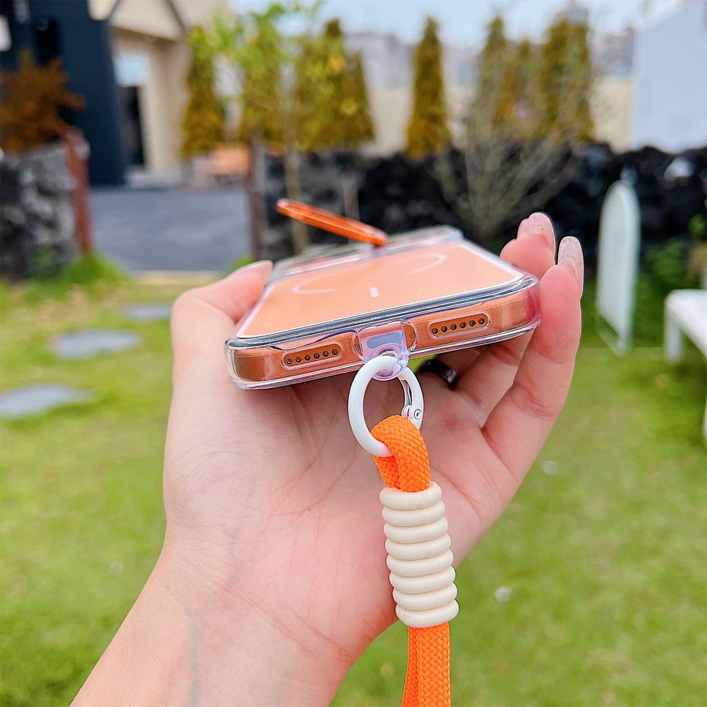 For iPhone 17 Pro Case Compatible with MagSafe Lens Kickstand TPU Acrylic Phone Cover with Matching Hand Strap