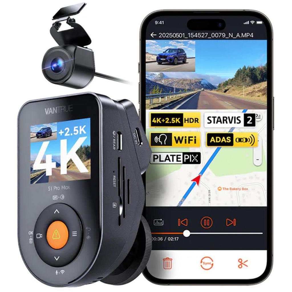 Vantrue S1 Pro Max 4K+4K (2160P+2160P) Front and Rear Dash Cam, Dual Dash Camera with Starvis2 HDR PlatePix Night Vision