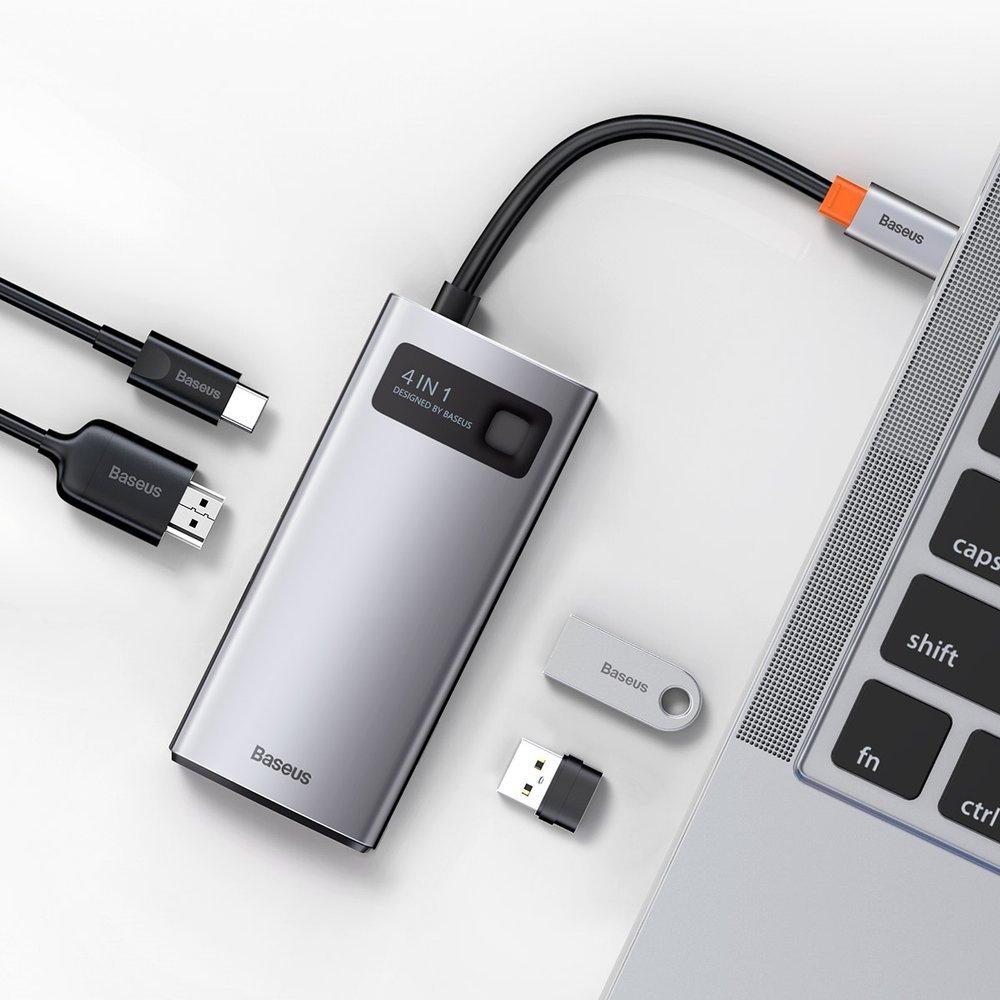 Baseus Metal Gleam 4-in-1 USB-C Hub: 100W PD, 4K HDMI, USB 3.2 Gen 1 & 2.0 - Model CAHUB-CY0G