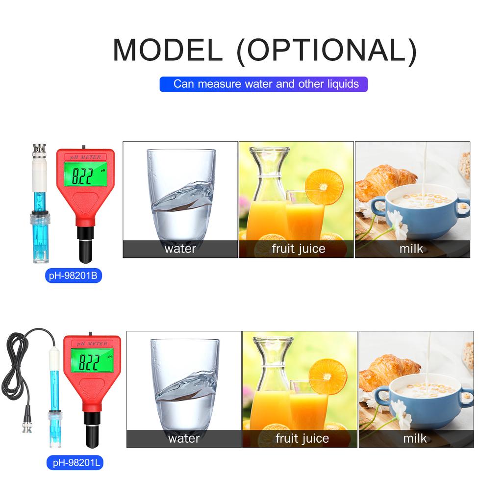 pH Meter 0-14pH Measurement Range Water Quality Tester 1.5-inch LCD PH Pen with Green Backlight for Water Brewing Food Sauce