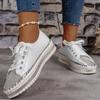 Fashion Plus Size 44 Women's Platform Sneakers Crystal-edged Thick-soled Small White Shoes Comfortable Versatile Lace-up Vulcanized Shoe