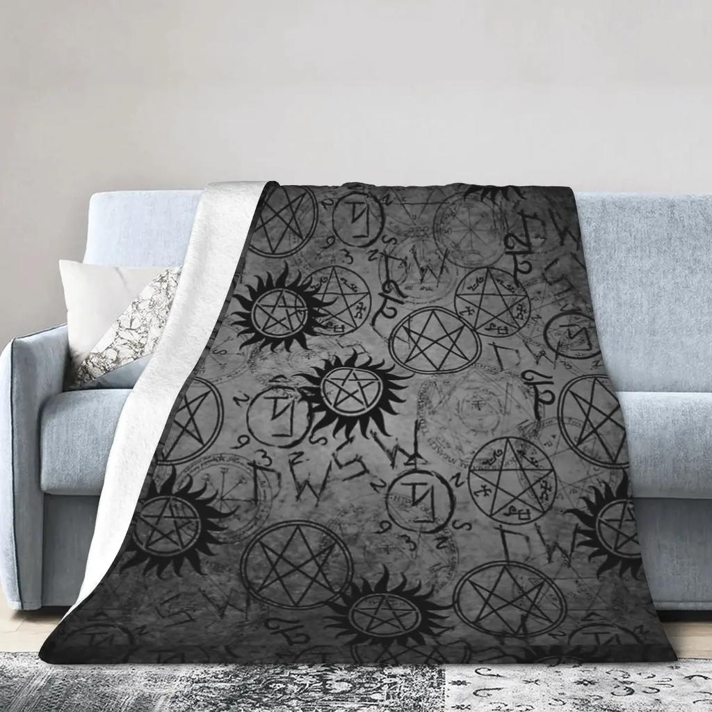 Supernatural Grey Blankets Soft Warm Flannel Throw Blanket Plush for Bed Living Room Picnic Travel Home Couch