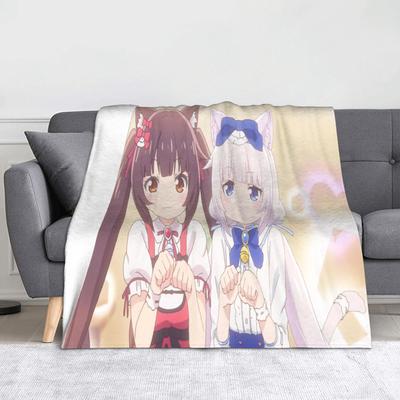 Chocola and Vanilla Nekopara Anime Catgirls Blankets  Flannel Funny Breathable Throw Blankets for Bedspread Summer