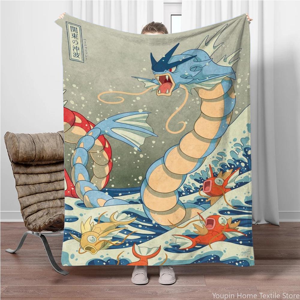 Pokemon Cartoon Retro Charizard Anime Flannel Blanket Pikachu Figures Home Sofa Lunch Break Blankets Children Student Kids Gifts