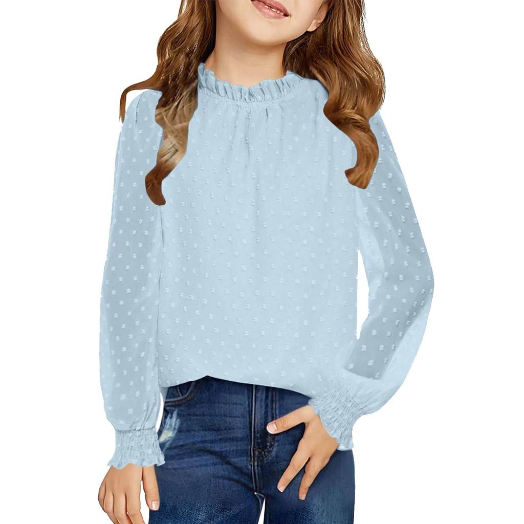Girls' Chiffon Blouse - Round Neck Loose Fit Spring Top