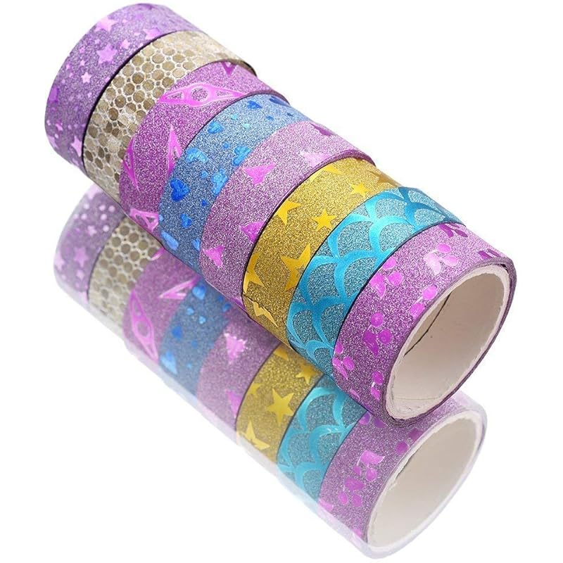Eclet Adhesive Colorful Decorative Designers Glitter Tape Rolls, Length 3M Each, Set Of 12 (Colors As Per Availability)