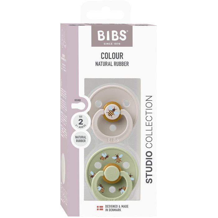 Sucette bébé - BIBS Studio Colour - Ronde - T2 - Caoutchouc naturel - Mushroom Mix - Pack de 2