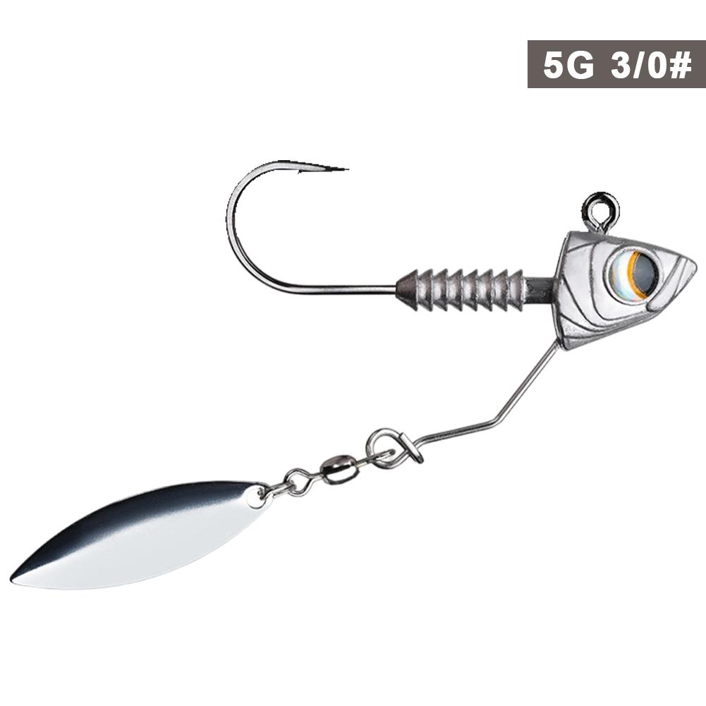

1PC Fish Shaped Modified Jig Head with High Reflective Spinner Blade Thread Anti-Slip Design 4X Strong Wide Gap Lure Fishing Bait 5g 3/0#