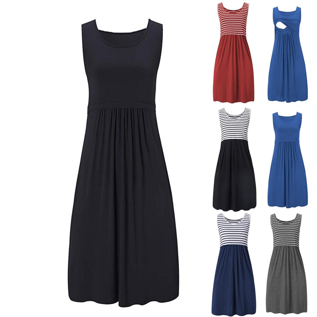 Plus Size Women Pregnancy Sleeveless Ladies Color Casual Dress