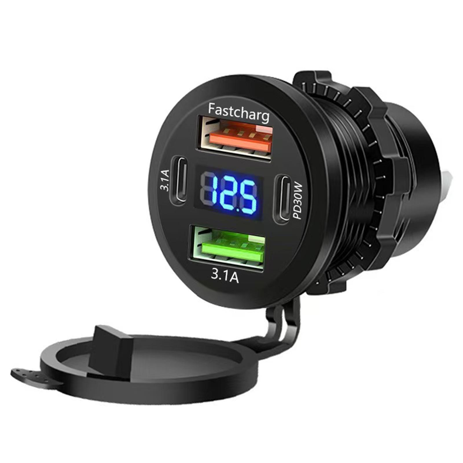 12-24V Car Charger Socket with Switch & Voltmeter USB Outlet Cigarette Lighter Suitable for Boat Golf Cart RV Motorcycle Truck Charger