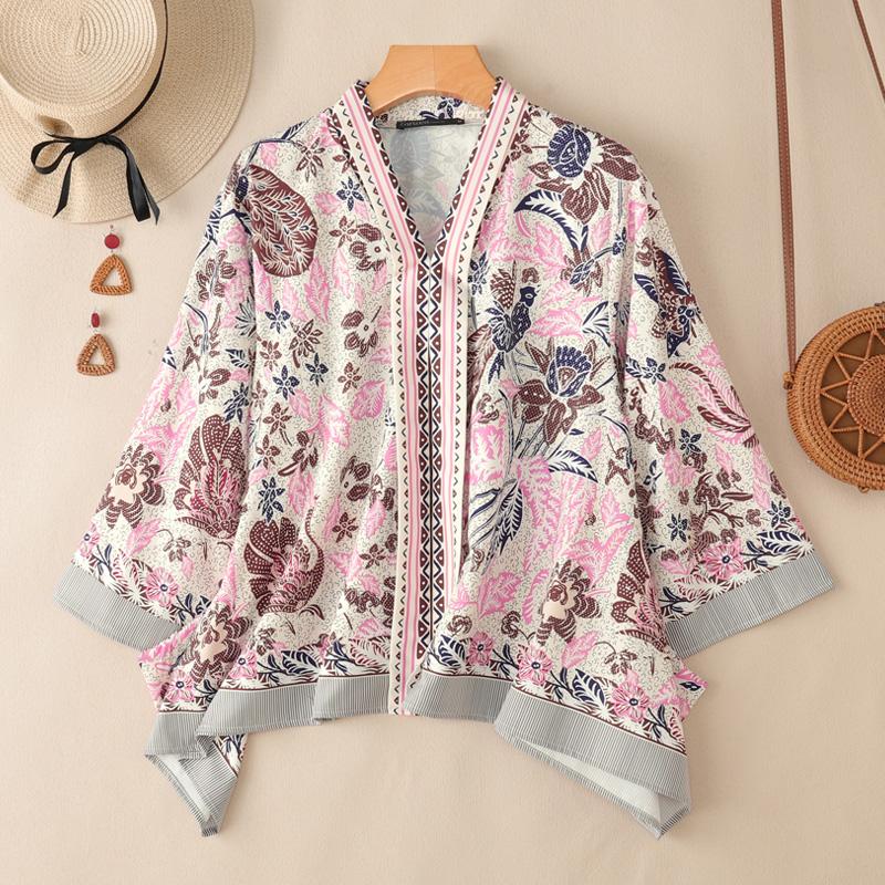 

ZANZEA Женская повседневная блузка с V-образным вырезом, свободного кроя, с рукавом 3/4, с принтом, накидка L