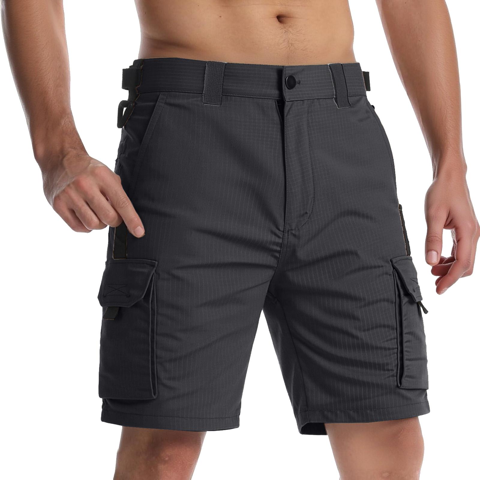 Men s Cargo Shorts Durable Fabric Multi Pocket Design Adjustable Waist Outdoor Utility L чёрный