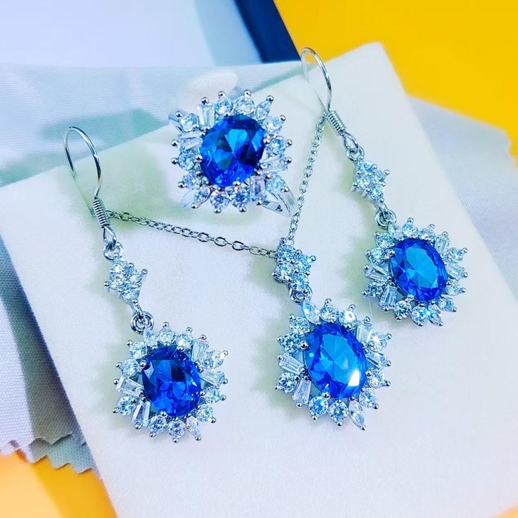 Luxury Pigeon Blood Red Ruby Jewelry Set: Ring, Earrings & Necklace