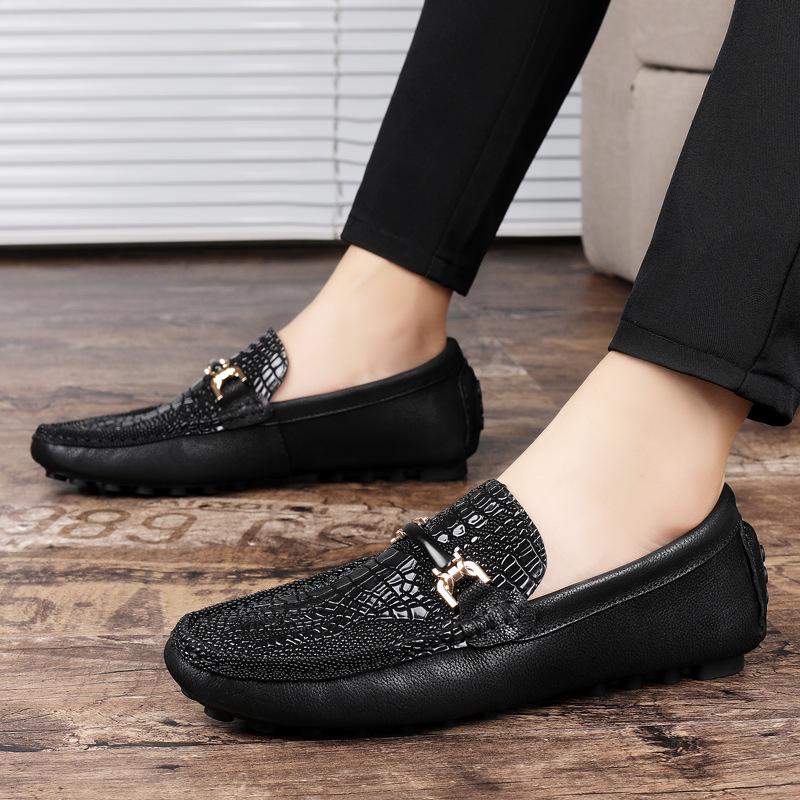 Men s Large Genuine Leather Crocodile Pattern Slip-On Loafers 39