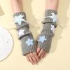 New Y2K Long Wrist Gloves Stars Thicken Knitted Arm Sleeves Soft Solid Color Half Finger Gloves Women
