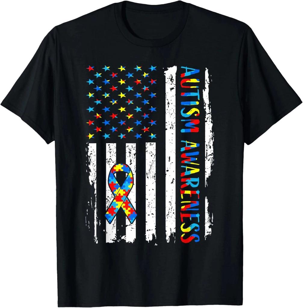 Autism Awareness Mom Dad USA Flag Pride Unisex T-Shirt