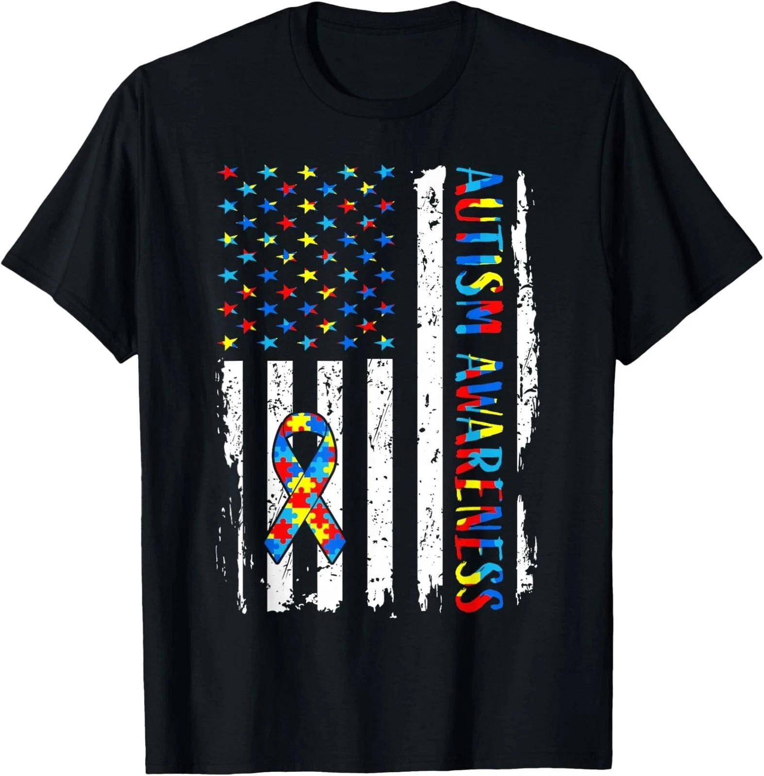 Autism Awareness Mom Dad USA Flag Pride Unisex T-shirt Tops Tees Unisex M